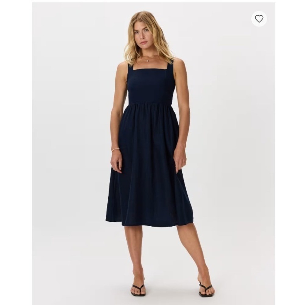 NWT Quince 100% European Linen Fit & Flare Midi Dress Deep Navy, Size S, $84